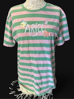 Disney Green & Pink Striped Ariel Short Sleeve Tee